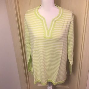 Lands’ End Stripe Split Neck Tunic NWT